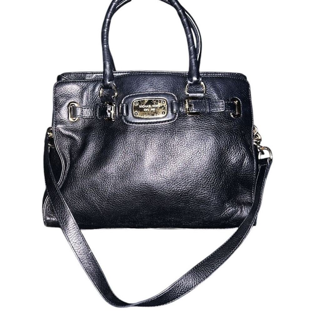 Michael Kors Hamilton East West Black Pebbled Leather Tote Bag 38T1XHMT9L